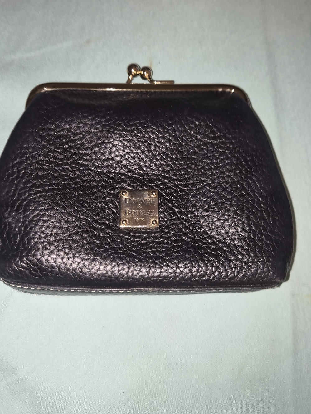Dooney & Bourke Black Pebbled Leather Kiss Lock Coin Purse / Frame Pouch